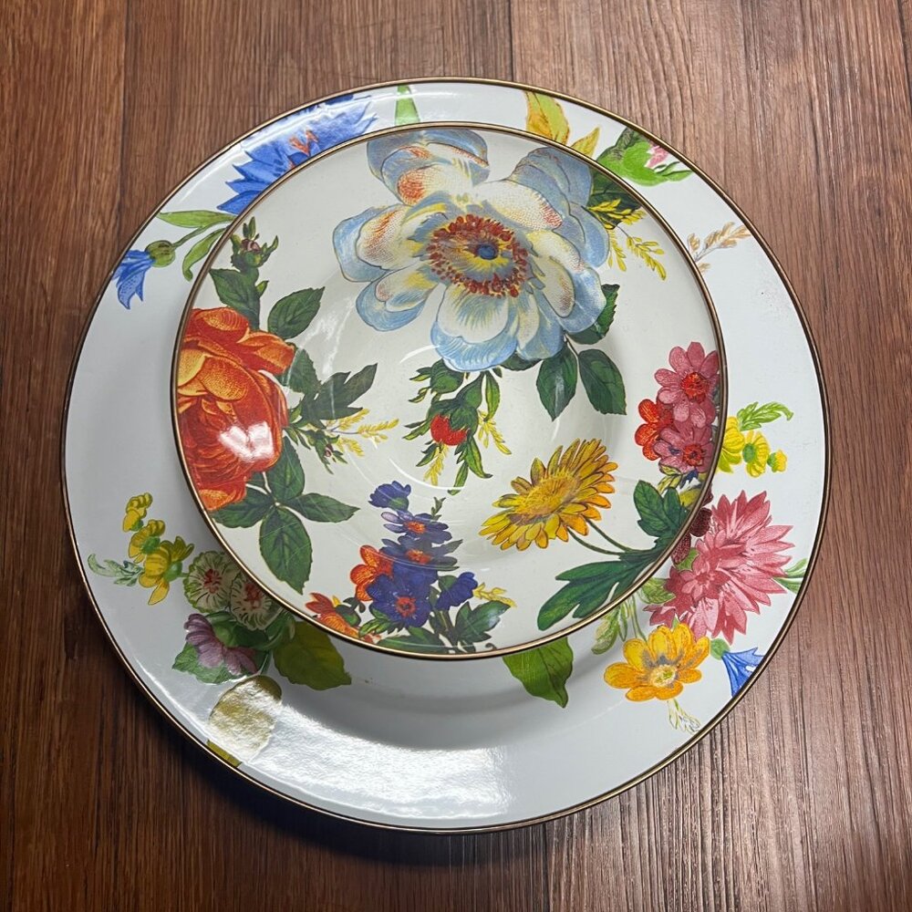 Mackenzie Childs enamel bowl and plate